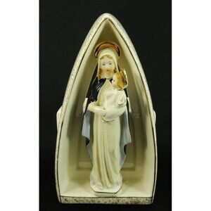Vintage Virgin Mary and Child Jesus Planter Figurine Porcelain Japan Blue White